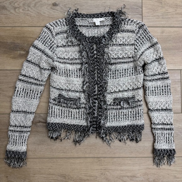 Boston Proper Sweaters - Boston Proper Fringe Chunky Knit Cropped‎ Cardigan Jacket Striped Bohemian XS